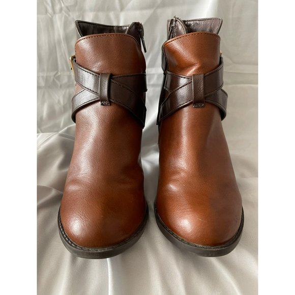 Report Shoes - Report Patch 2-Tone Brown Strap Criss Cross Buckle Design Ankle Boots - 6